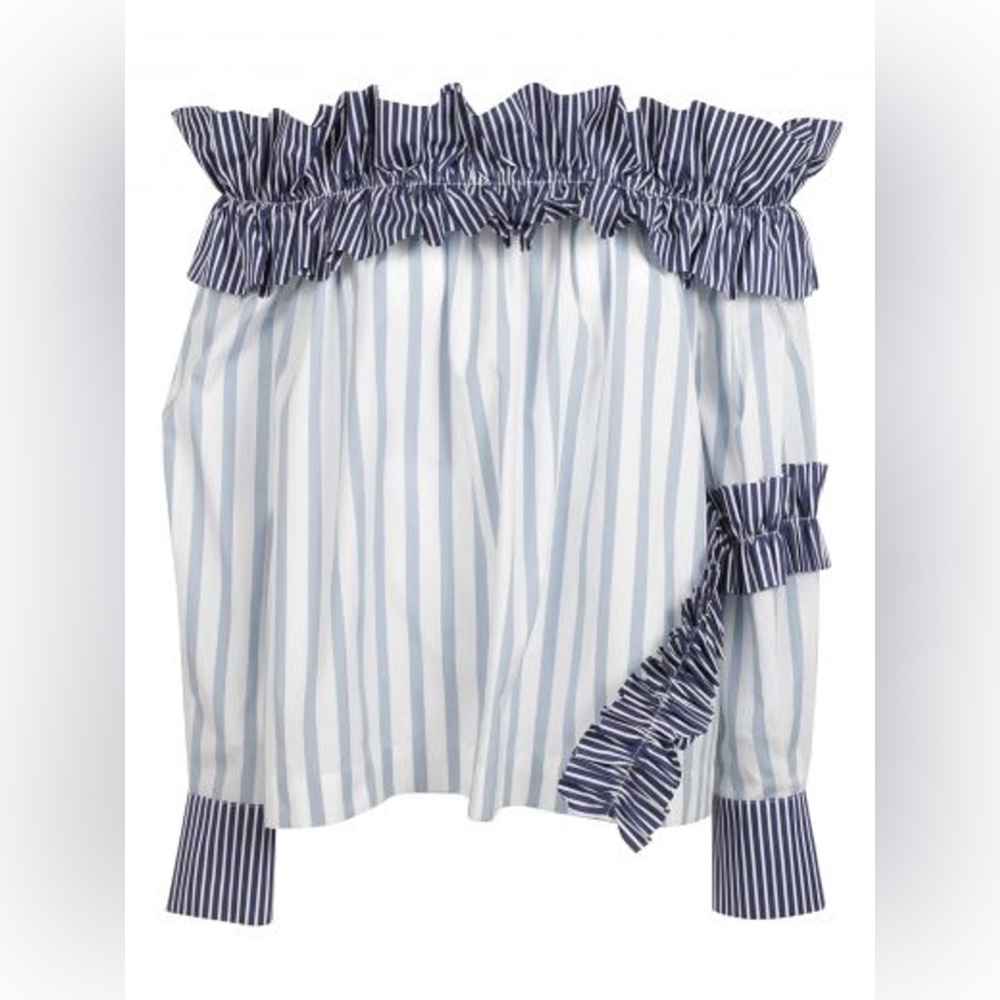 Msgm Ruffled & Striped Cotton Poplin Top